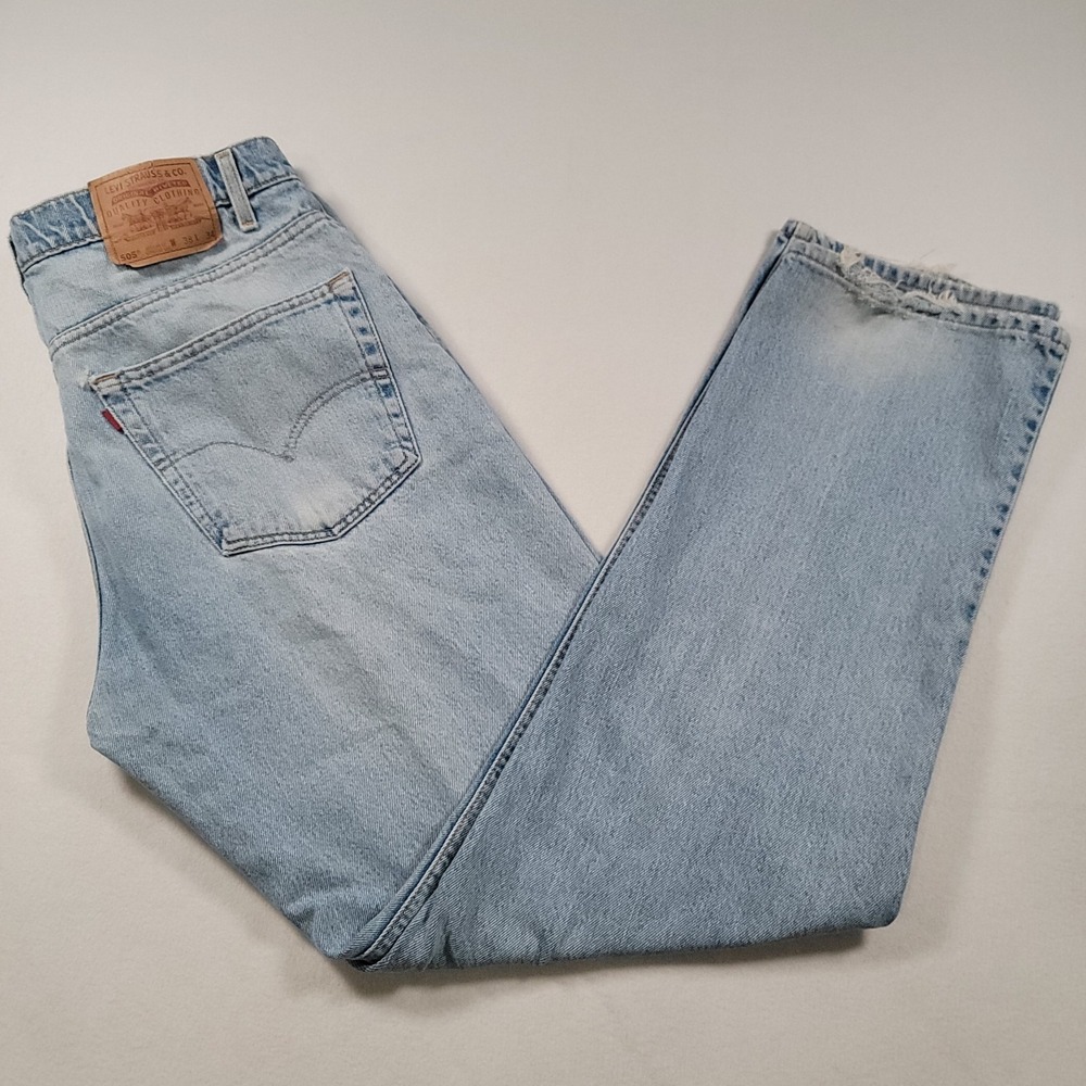 VTG‎ Levis 505 Jeans Mens 38x34 Blue Regular Straight Light Wash Distressed 1998